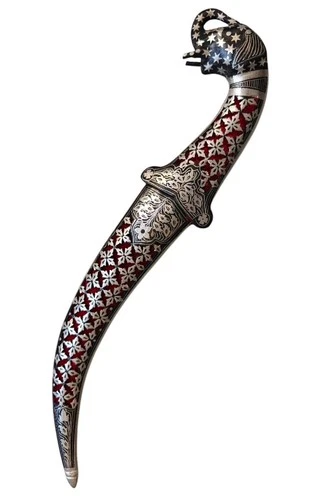Indo Persian Silver Kofthgiri Work  wedding Damascus Steel Sikh Kripan 12”