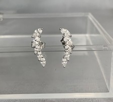 Sterling silver & sparkly cubic zirconia curved ear climber stud earrings