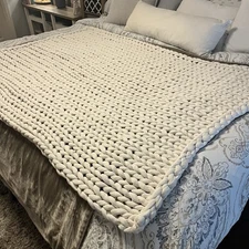 Chunky Knit Weighted Cooling Blanket for Sleep (Cream, Throw | 12lbs | 48"x60")