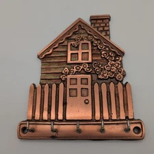 Vintage Copper Toned Cast Iron Key Holder Hook 5 Hooks Wall Hanging House
