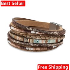 Leather Wrap Bracelets for Women, Boho Leopard Multi-Layer Crystal Beads Cuff...