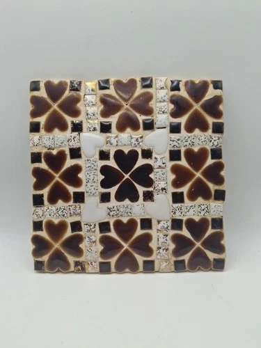 Vintage Mid Century Modern Mosaic Tile Trivet Handmade Ceramic Heart 6.5" - product listing photo