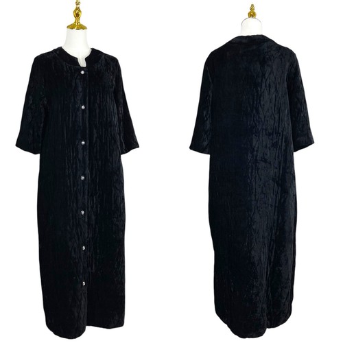 Vintage 60s MOD Black Quilted Velvet Pink Lined Dressing Gown Robe Womens Size M - Picture 2 of 22