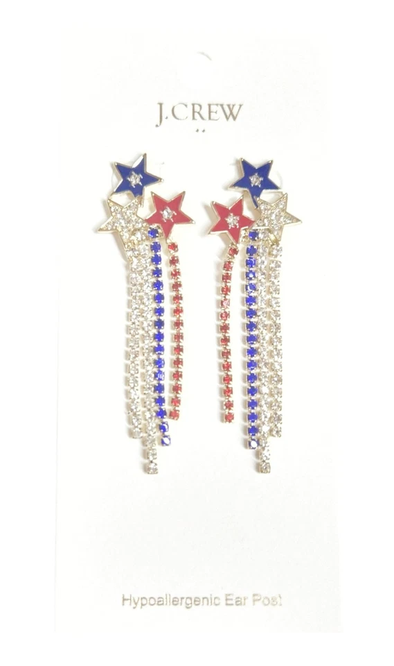 J.Crew заводской звезды водопада заявление серьги красный синий кубический цирконий новый с Ярлыками - Изображение 2 из 4