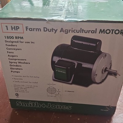 Smith+Jones Farm Duty Agricultural Motor 1HP 1800RPM 115/230V TEFC
