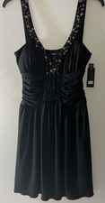 BCX Juniors Dress Sz S Black Ruche Embellished Sweetheart Halter V-Neck