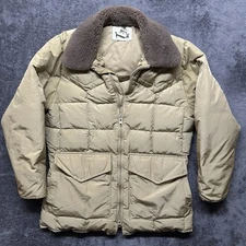 Vintage Woolrich Jacket Men Large Beige Full Zip Down Insulated Puffer Parka 70s