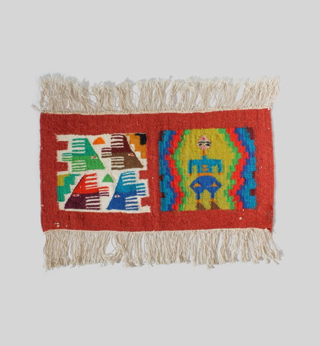 Hand-Woven Carpet With Ethnic Motifs, 57x44cm, Tunisia, 1960s