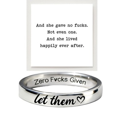 sunglnl Let Them Zero Fcks Given Mantra Ring for Women, Stainless Steel Band ...