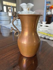 Antique Copper Ewer Pitcher Stylized Copper Handle Persian Home Décor 6 ½”