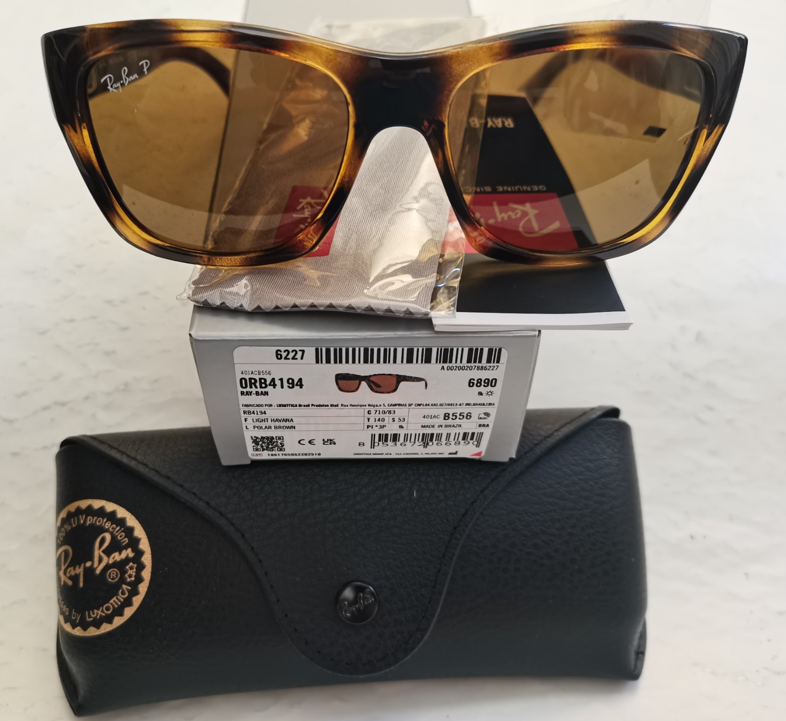 BNIB RAY-BAN RB4194 710/83 WAYFARER HAVANA/POLAR BROWN POLARIZED 53[]17 140 3P