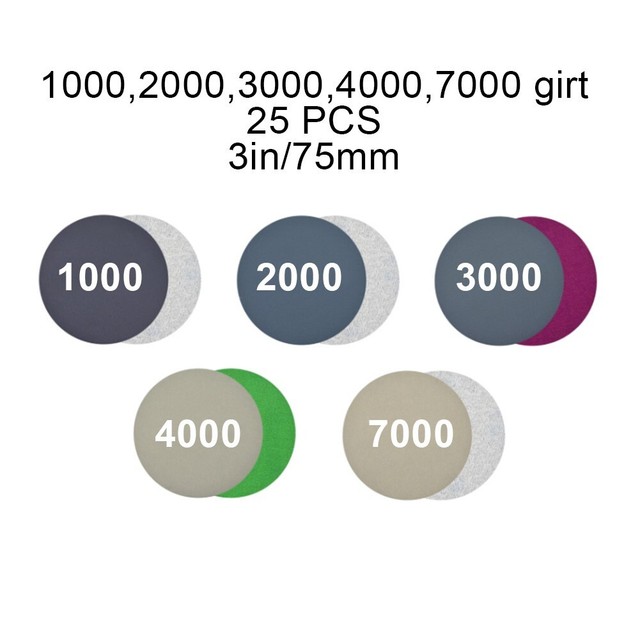 25pcs 3in/75mm 1000-7000 Wet And Dry Sanding Discs Sandpaper Hook & Loop Pads 25pcs 3in/75mm 1000-7000 Wet And Dry Sanding Discs Sandpaper Hook & Loop Pads