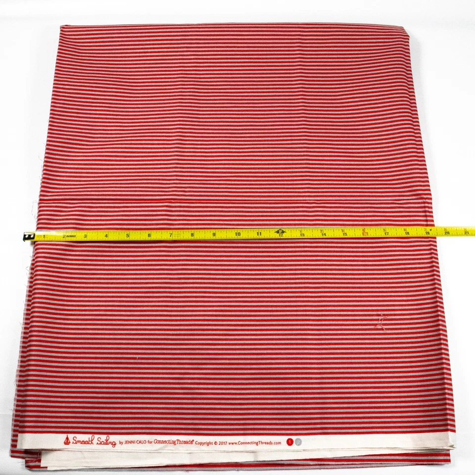 Smooth Sailing Jenni Calo Red Gray Stripe Cotton Quilting Fabric BTY Nautical - Image 3 of 4