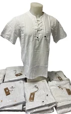 Men LACE UP POCKET SHORT SLEEVE BLANCO ENVY WHITE SHIRT BEACH 100% Cotton 42026