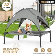 32” Elevated Oxford Cot Dog Bed with Detachable Canopy