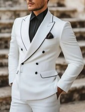 White Peak Lapel Men Suit Double Breasted Groom Wedding Party Formal Suit Custom