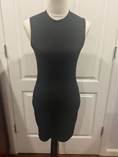 Women knit stretchy sleeveless round neck dress size L 30"Lx18"W Black