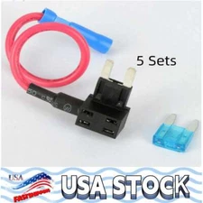 12V 15 Amp Car Add-a-circuit Fuse TAP Adapter Kit, Mini ATM APM Blade Fuse 5Pack