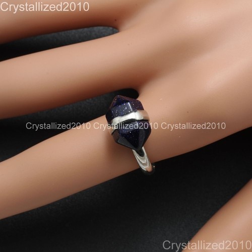 Natural Gemstone Hexagon Prism Healing Reiki Chakra Beads Silver Adjustable Ring - Picture 7 of 27