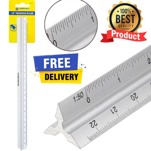 Pro 12" 300mm Triangular Aluminum Ruler Tri-Scale Metal Ruler Architect Engineer