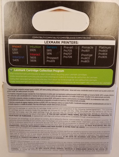 Lexmark 100XL Ink Multipak 3 Ink Cartridges CYAN / MAGENTA / YELLOW 1-L0008 - Picture 3 of 4