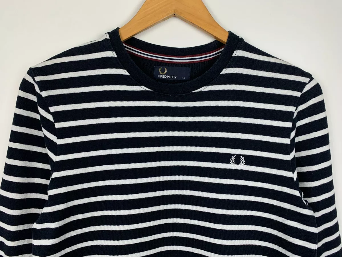 Men's Fred Perry Striped Longsleeve Jumper Sweatshirt Blue White