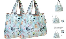  Foldable Tote Nylon Reusable Grocery Bag (Set of 2) Medium Set 2 M, Cool Cats
