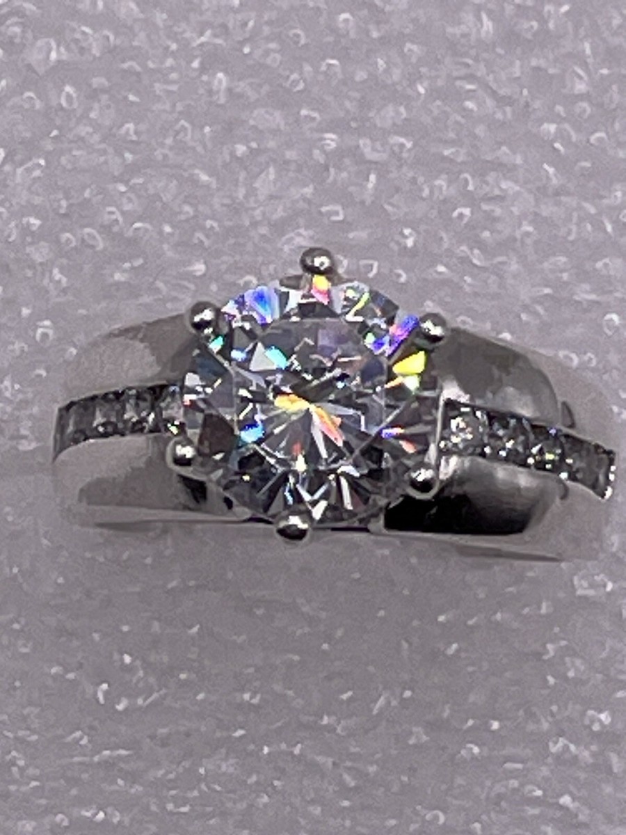 SW 925 Sterling Silver 8mm, 2+ Carat Cubic Zirconia, Accented Ring