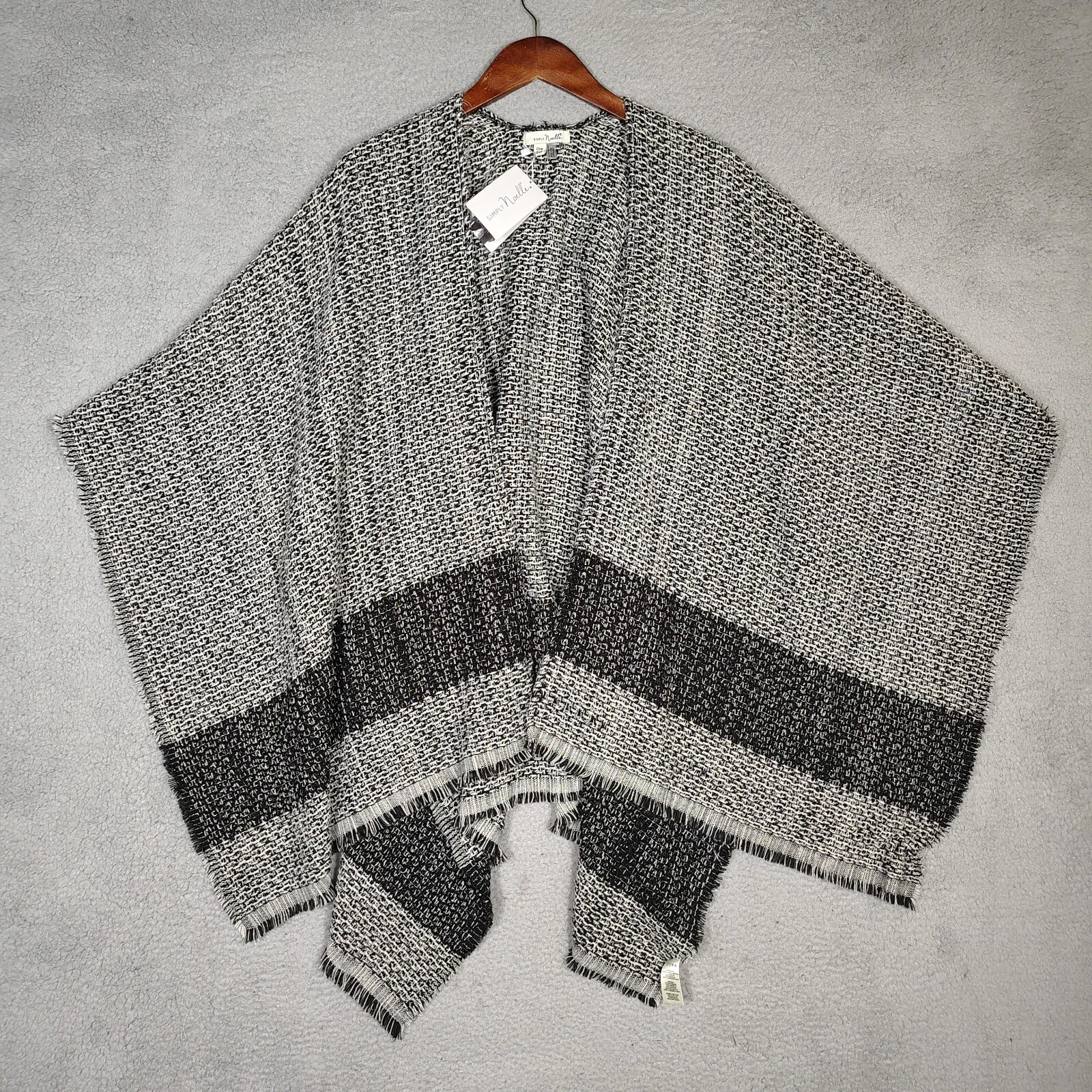 Simply Noelle Poncho Women One Size Gray Metallic Striped Open Front Sweater NWT