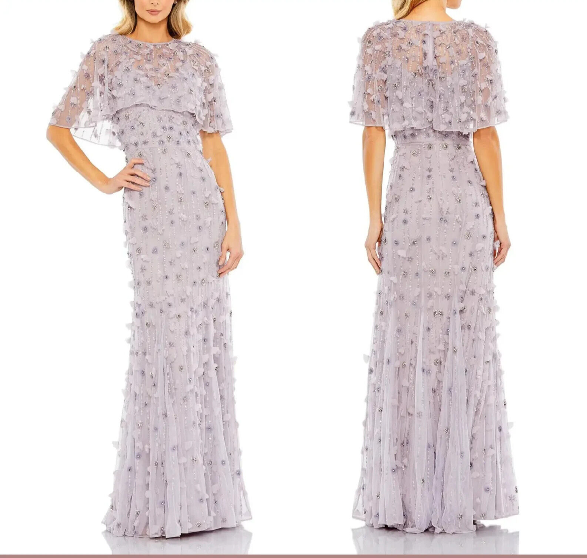 Mac Duggal 93653 Embellished Illusion Cape Sleeve Gown Lilac Size