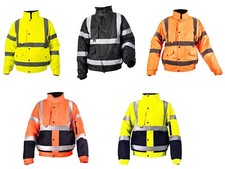 Premium Hi Vis Visbility Viz Bomber Jacket Waterproof Safety Work Coat