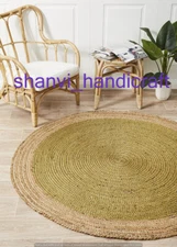 Bohemian Handmade Hand Woven Jute Indian Multi Color Round Floor Rug Yoga Mat 