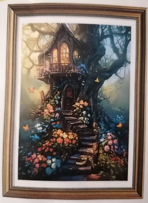 Gobelin-Set mit Nadelspitze - schiefes Waldhaus 11 Stück 40 x 50 cm - NEU