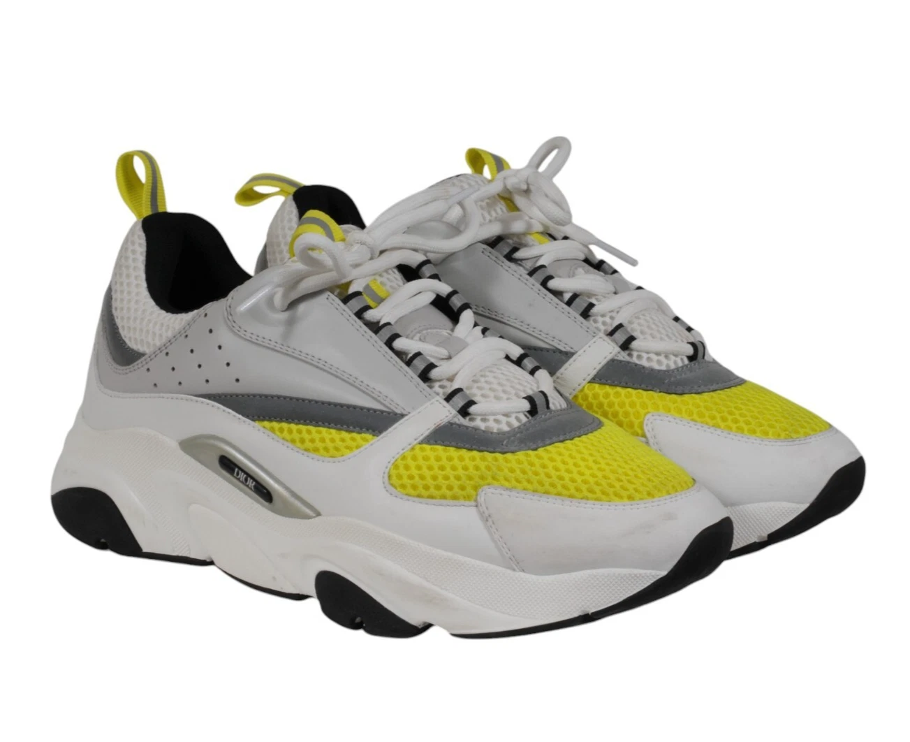 Baskets Dior homme B22 US 11 IT 44 blanc jaune fluo logo épais papa baskets