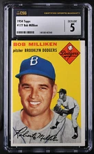 1954 TOPPS BOB MILLIKEN CSG 5 EXCELLENT BROOKLYN DODGERS #177
