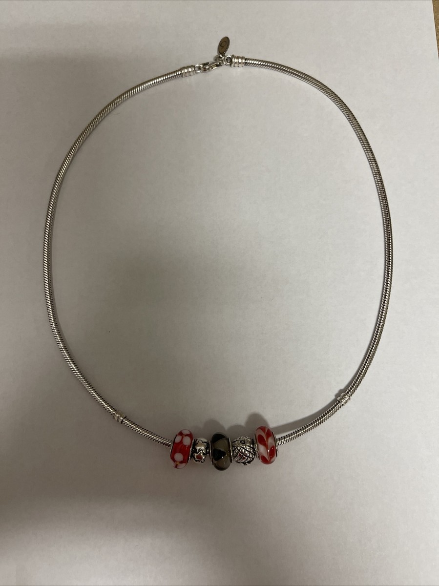 Pandora Sterling Silver 17” Snake Chain Necklace W/3 Beads