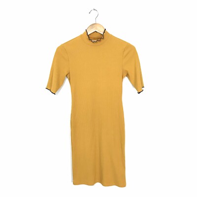 Urban Outfitters Women's S Mustard Yellow Ribbed Knit T Shirt Dress Bodycon  A2 | eBay