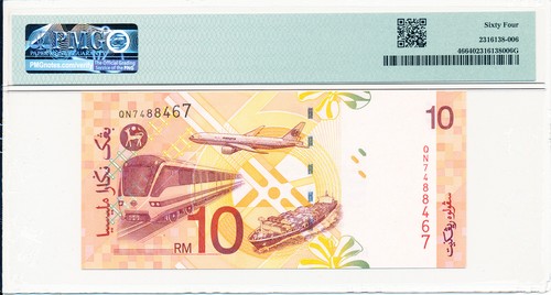 Bank Negara Malaysia 10 Ringgit ND(2004) Insufficient Inking Error PMG 64 - Picture 2 of 2