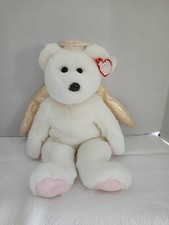 14  LARGE TY 1999 BEANIE BUDDIES HALO ANGEL WHITE BEAR STUFFED ANIMAL PLUSH TOY