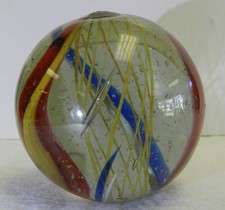  20903m Huge 1.89 Inches Vintage German Handmade Yellow Latticino Swirl Marble