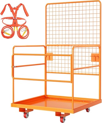 45x43'' Steel Forklift Safety Cage 2200LBS Heavy Duty Man Basket Harness & Wheels