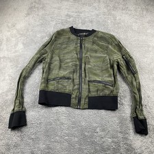 Sanctuary Cropped Long Sleeves Jacket Womens Small Green Camo Zip Front