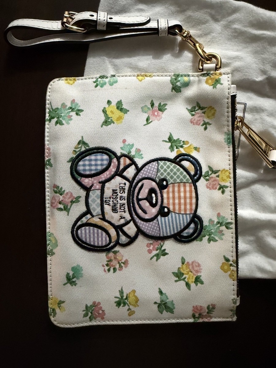 Moschino Teddy Bear Floral Clutch Wristlet White Embroidered  display picture 2