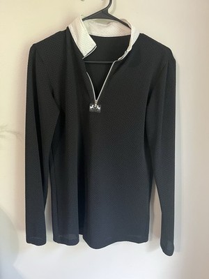 Equine Couture Aerocool Show Shirt Long Sleeve Waffle Knit, Black / White, Small