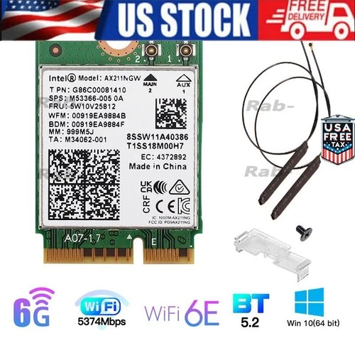 Intel Wi-Fi 6E AX211NGW M.2 2230 CNVio2 Key E 802.11ax WiFi Card WiFi Antenna PC