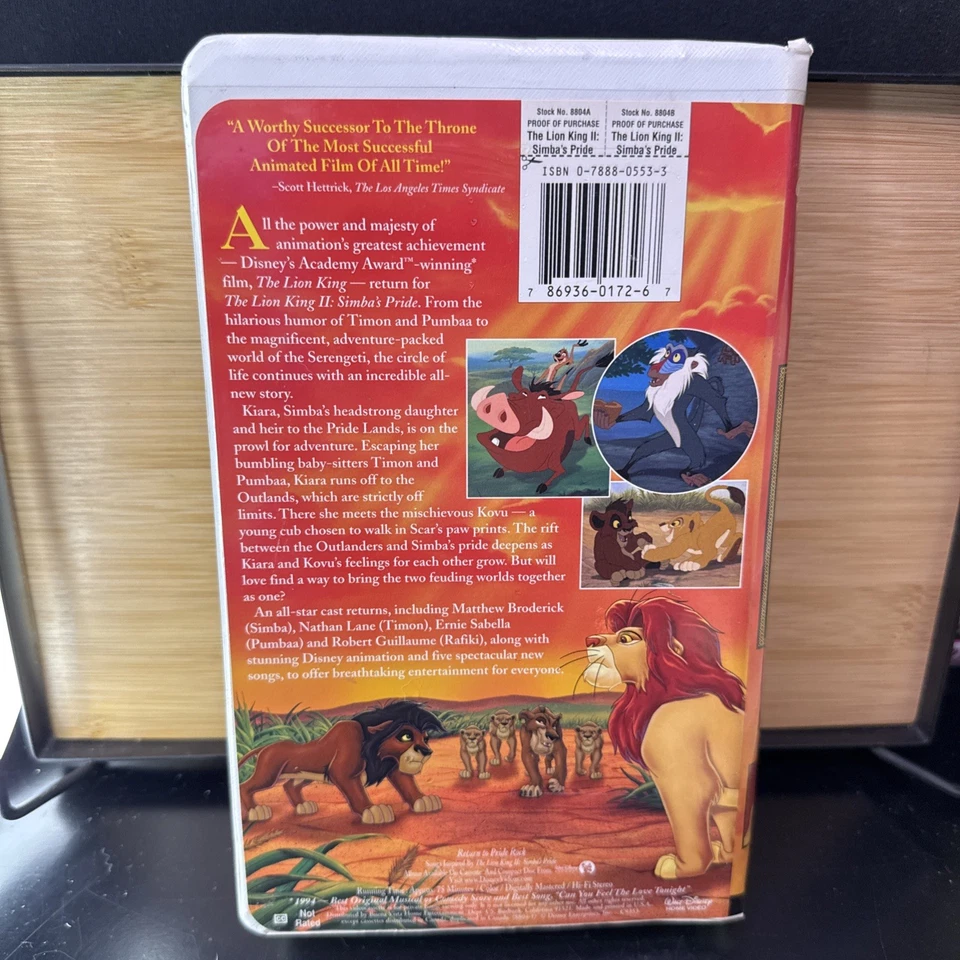 Walt Disney's The Lion King 2: Simba's Pride (VHS Clamshell, 1994) - Image 2 of 3