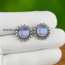 Rainbow Moonstone 925 Sterling Silver Handmade Jewelry Stud Earrings