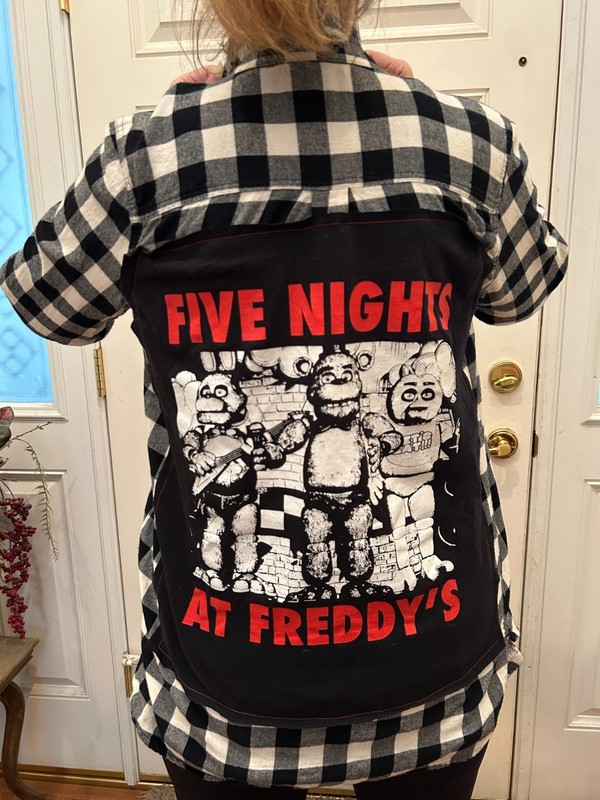 Five Nights at Freddy's Upcycled Flannel Med Black White Halloween