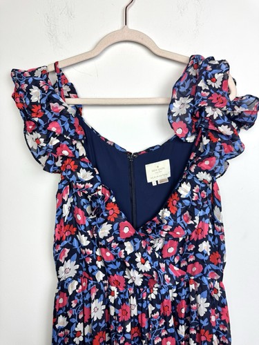 Kate Spade Navy Daisy Floral Midi Off Shoulder Silk Dress Size 8 - Picture 6 of 14