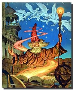 Magical Mythical Pegasus Wizard At Night Kids Room Art Print Poster (16x20)